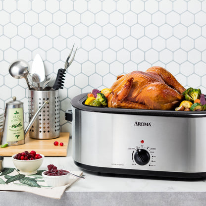 ® 22Qt. Electric Roaster Oven with High Dome Lid, 8X Bonded Granite Enamel, New-Silver