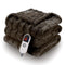 Electric Throw Blanket Extra Large Size, 60" X 70" Soft Faux Fur Heated Blanket, 6 Heating Levels, 4 Hours Timer - Brown