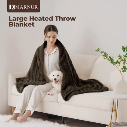 Electric Throw Blanket Extra Large Size, 60" X 70" Soft Faux Fur Heated Blanket, 6 Heating Levels, 4 Hours Timer - Brown