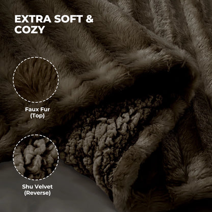 Electric Throw Blanket Extra Large Size, 60" X 70" Soft Faux Fur Heated Blanket, 6 Heating Levels, 4 Hours Timer - Brown